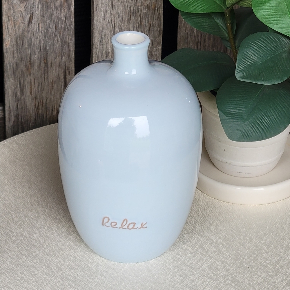 Grasslands Road Blue Ceramic Bud Vase with 'Relax' Inscription - Picture 3 of 8